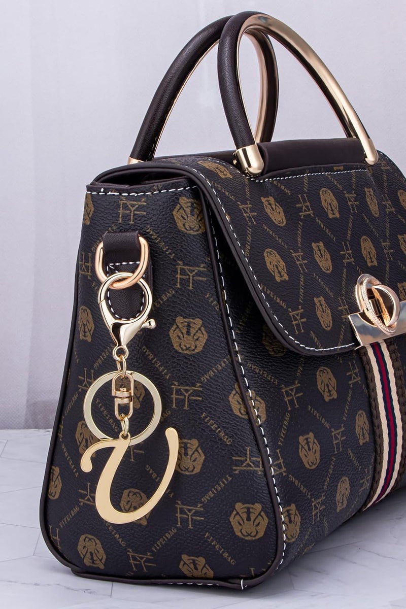 Suweibuke Cute Stainless Steel Gold Initial Letter Keychain for Women Girl, Charms for Key Handbag Backpack Bag, Personalized Gift - Image 4